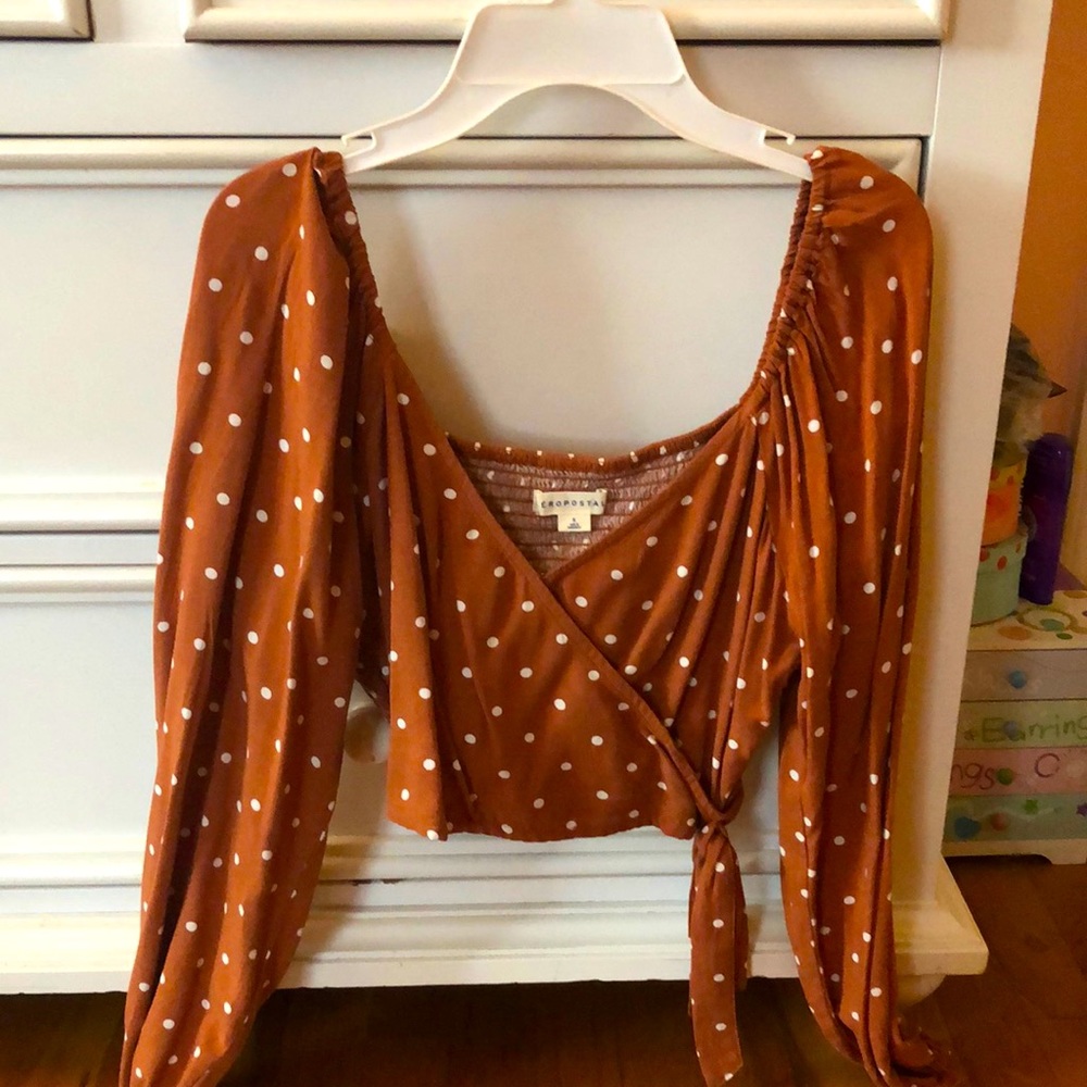 Burnt Orange polka dot blouse